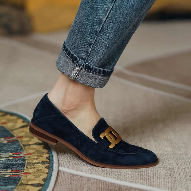 Flat Bottom Metal Fastener Shallow Mouth Pumps Women
