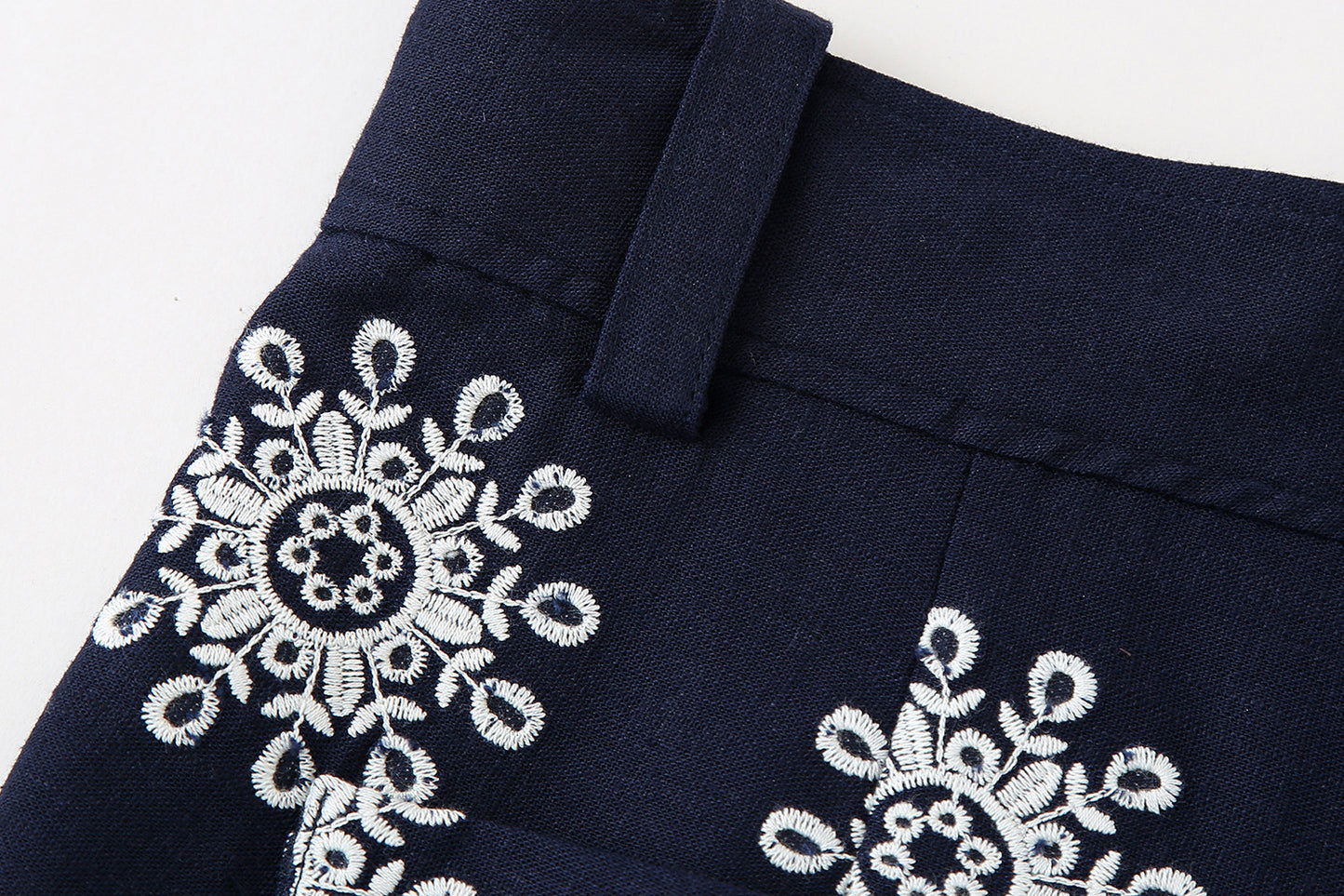 Color Block Embroidery Wide Leg Pants