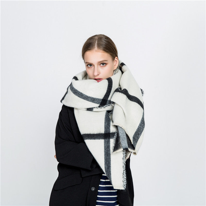 Black And White Double Sided Faux Cashmere Scarf