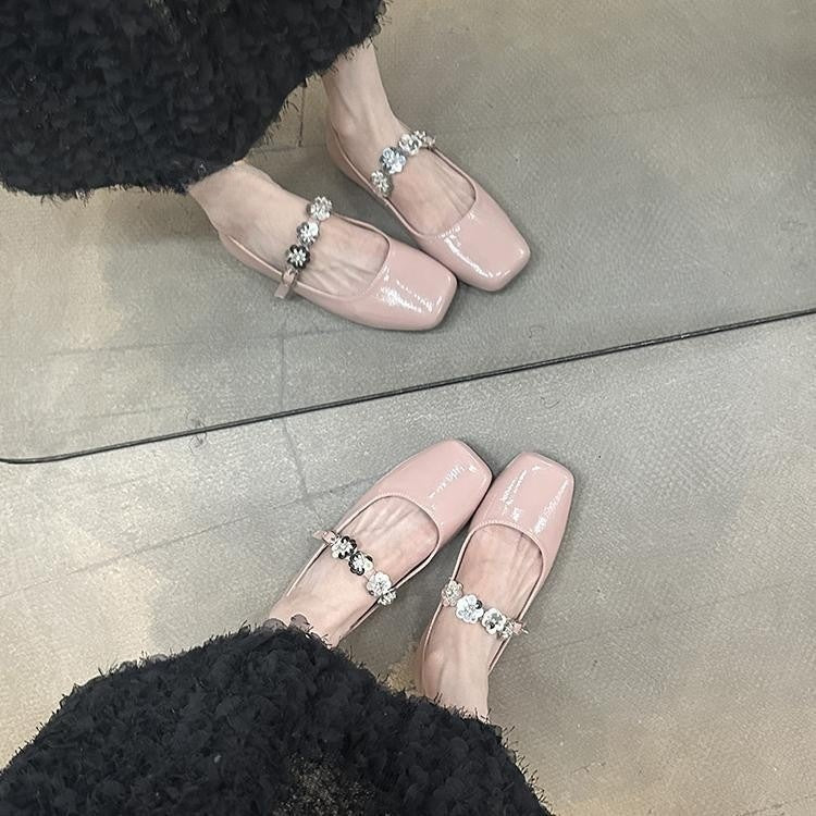 French Minority Square Head Sequin Buckle Mary Jane Shoes