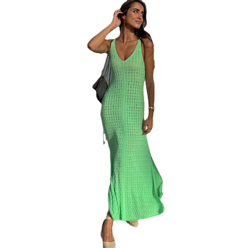 Lace Up Split Knit Dress For Women