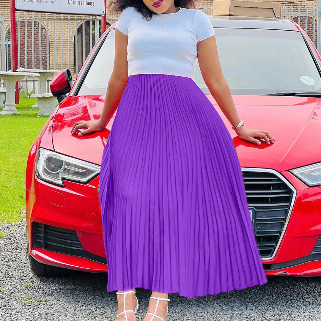 Solid Color High Waist Dress Plus Size European And American
