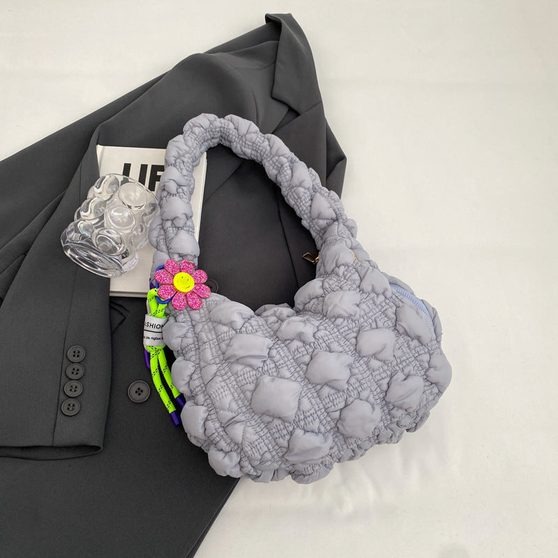 Women's Fashionable Pleated Bubble Down Jacket Shoulder Bag