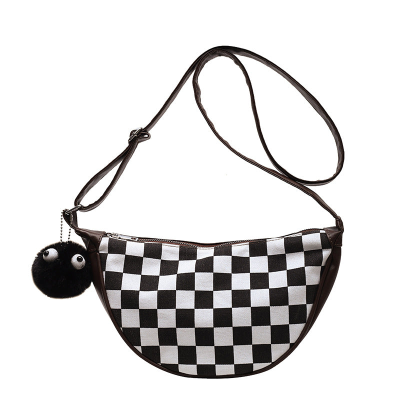 Checkerboard Black And White Houndstooth Personality Daily Commuter Female Bag
