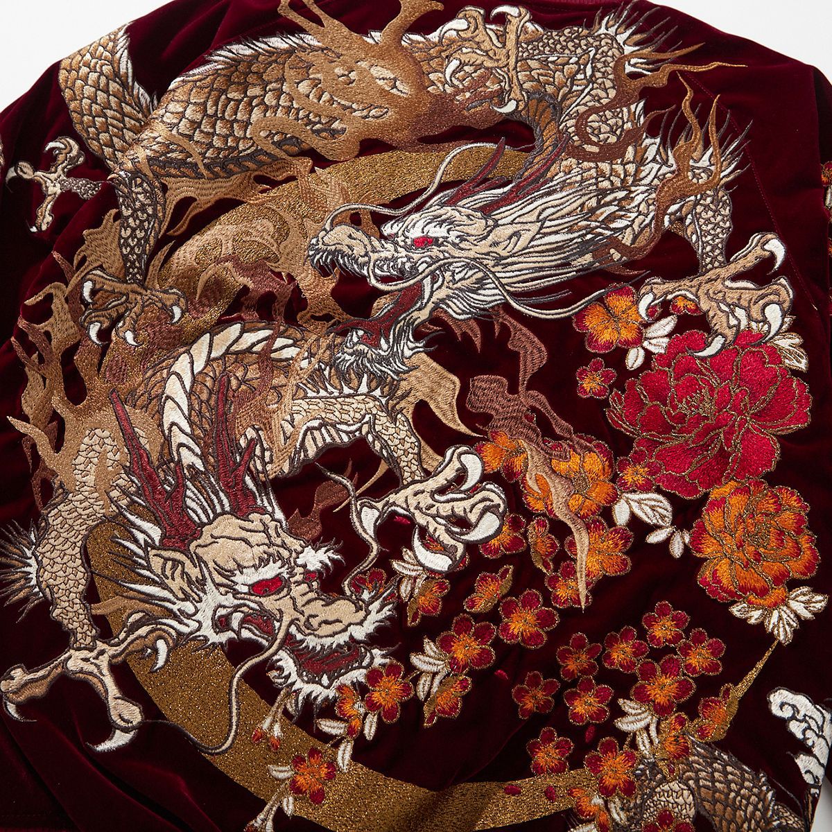 Embroidered Dragon Mens Casual Baseball Jacket With Two Dragons Playing With A Pearl Design