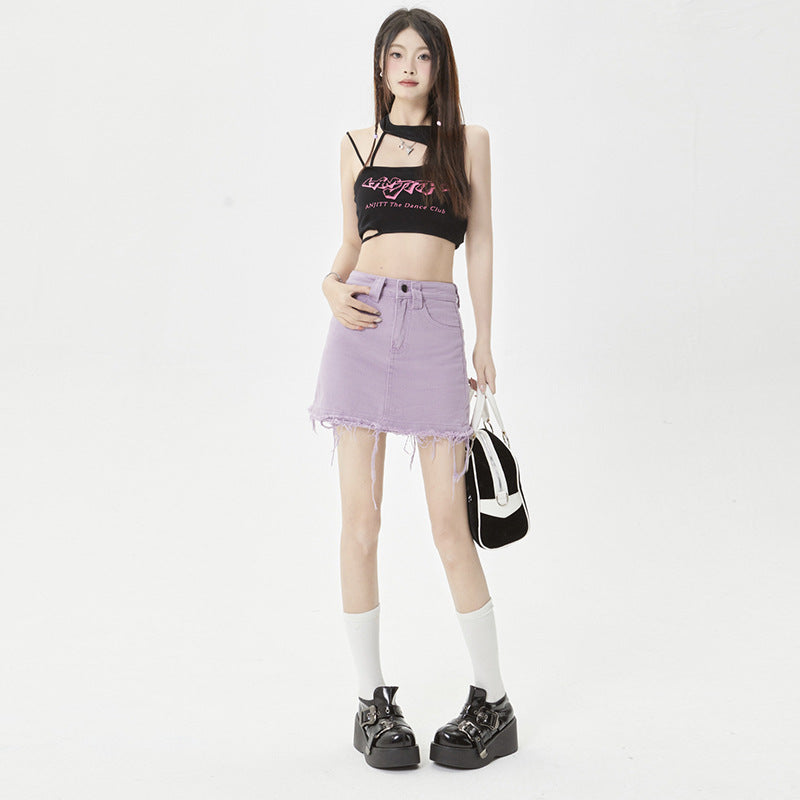 Summer Loose Light Color Raw Edge Hot Pants