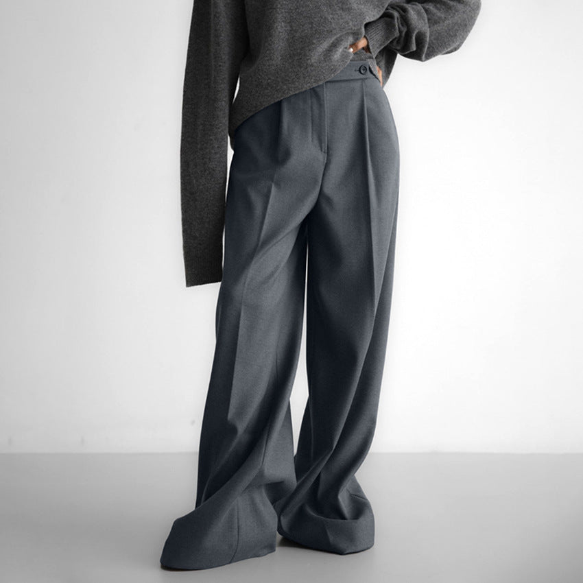 Retro Classic Solid Color Commute Loose Suit Pants