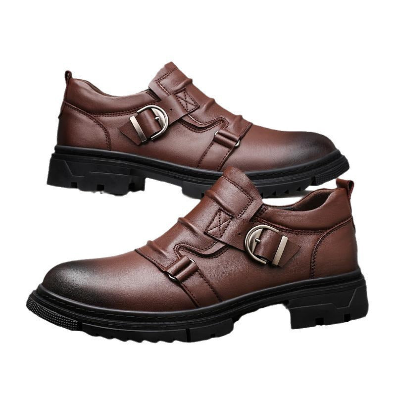 Mens Versatile Thick-Soled Genuine Leather Shoes Made From Full-Grain Cowhide