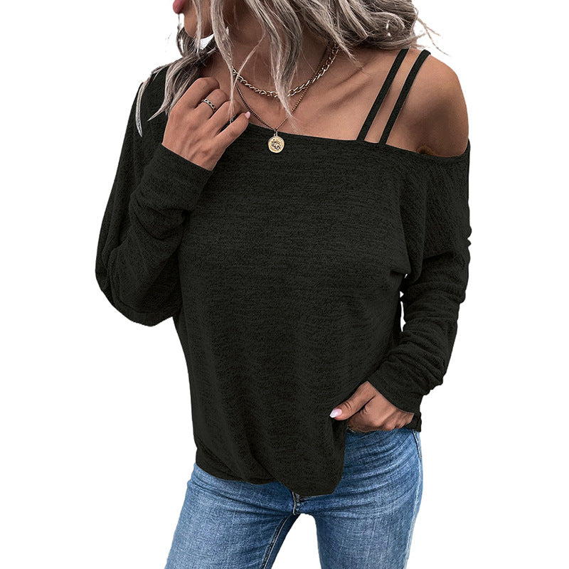 Off-the-shoulder Lace Up All-match Slim Fit Slimming Sweatshirt