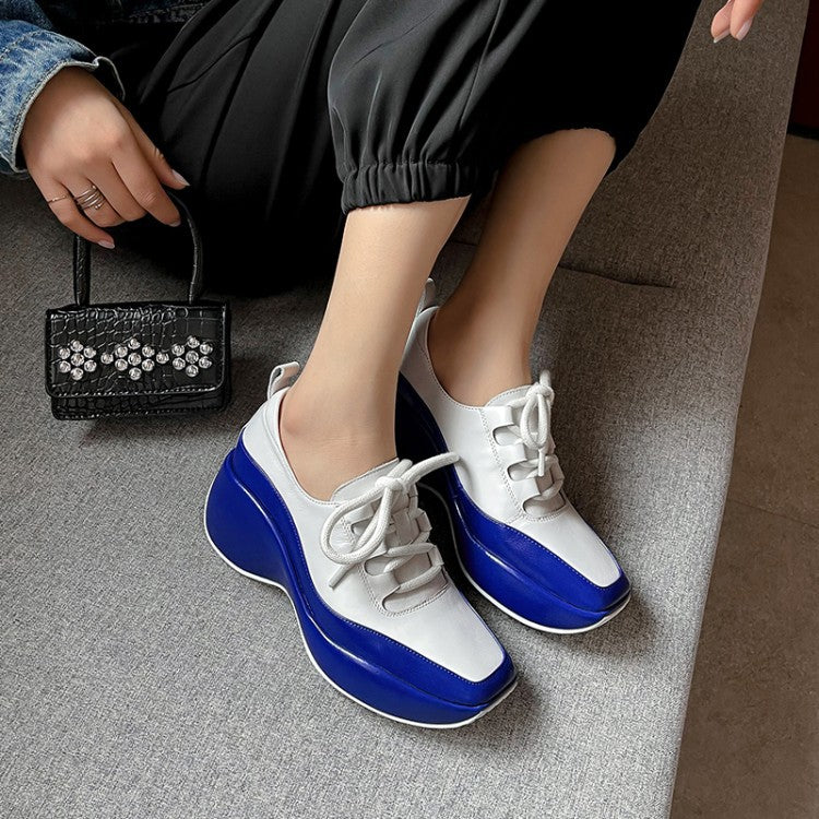 Square-toed Platform Sole With Color-blocking Deep-mouth Shoes