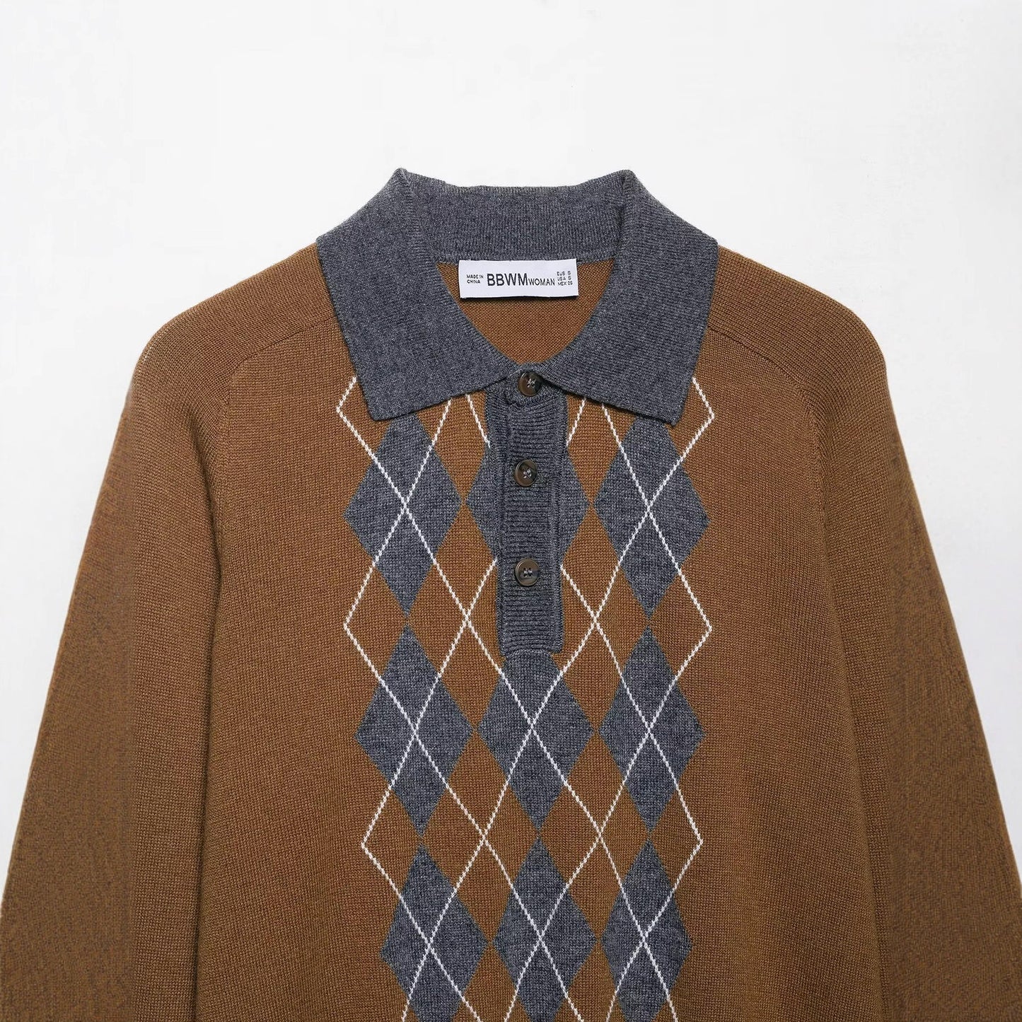 Autumn Diamond Jacquard POLO Collar Top