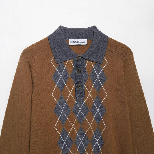 Autumn Diamond Jacquard POLO Collar Top