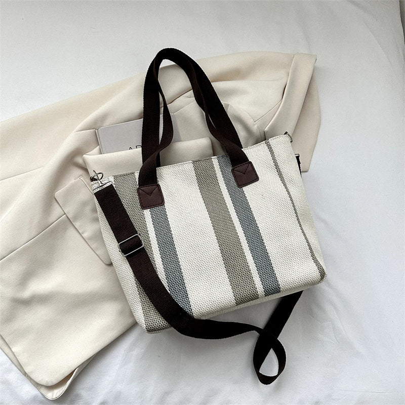 Fashion Stripe Totes Women's Large Capacity Canvas Shoulder Bag