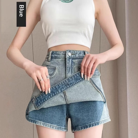 New High-waisted Retro-style Fashionable Casual Denim Shorts