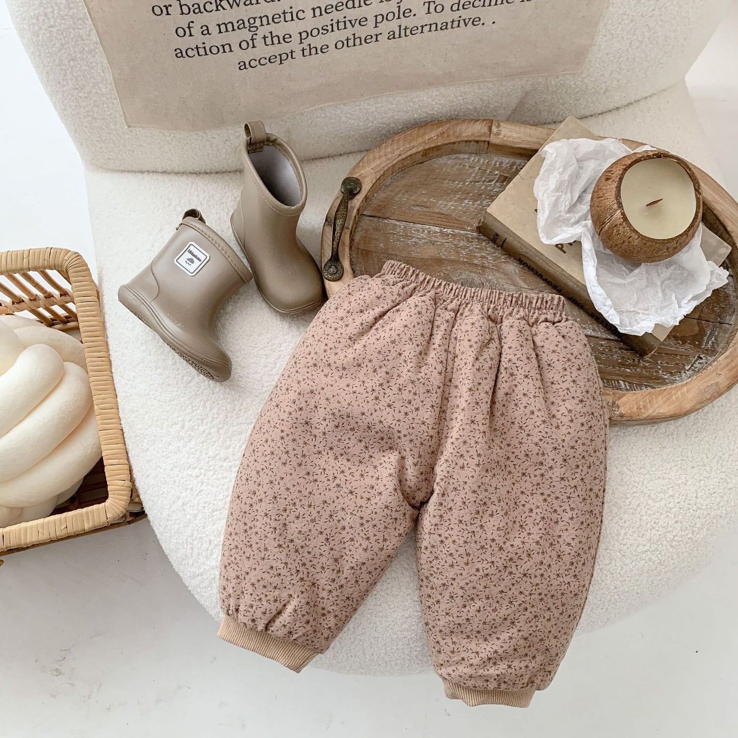 Cotton Padded Thickened Western Style Brushed Floral Loose Pants