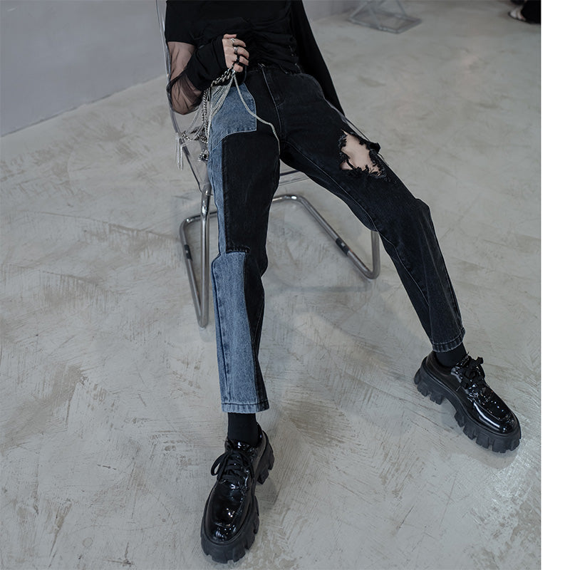 Spring And Autumn Ripped Straight-leg Jeans