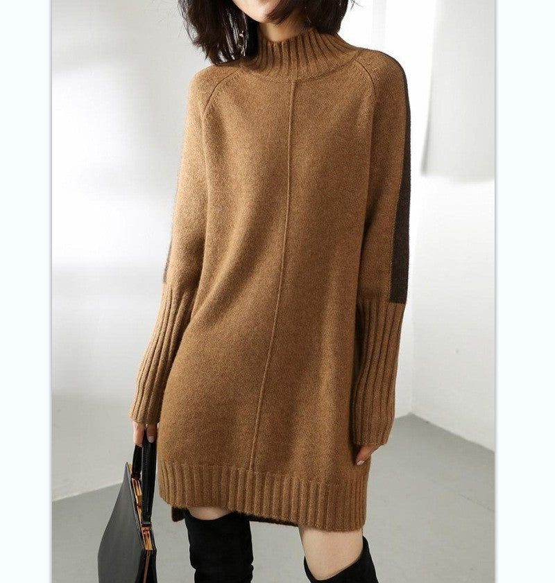 Women's Autumn Half Turtleneck Color-matching Dress Sweater