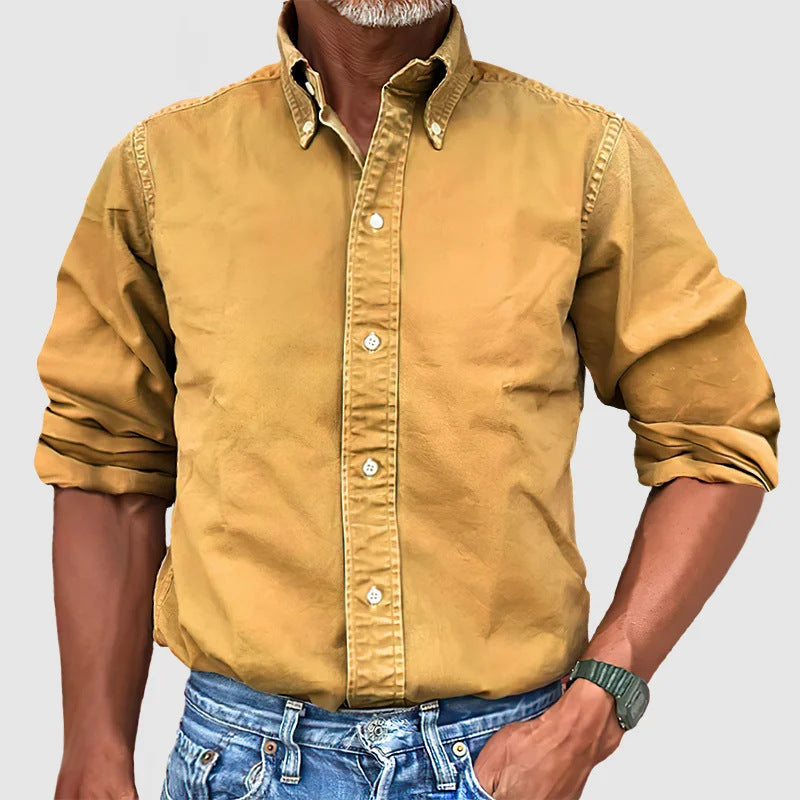Versatile Solid-Color Lapel-Button Business Shirt For All Seasons