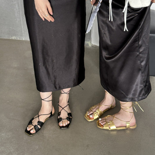 Fashion Cross Lace-up Flat Sandals Soft Bottom
