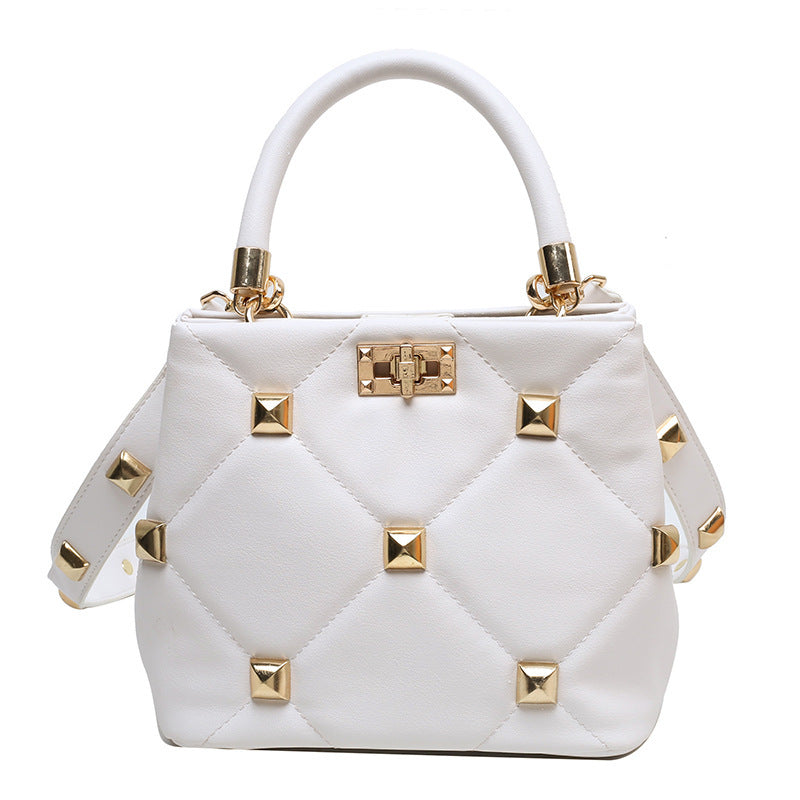 Large Riveted Diamond Lattice Single Shoulder Crossbody Small Square Bag