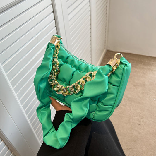 Versatile Crossbody One Shoulder Pleated Small Square Bag