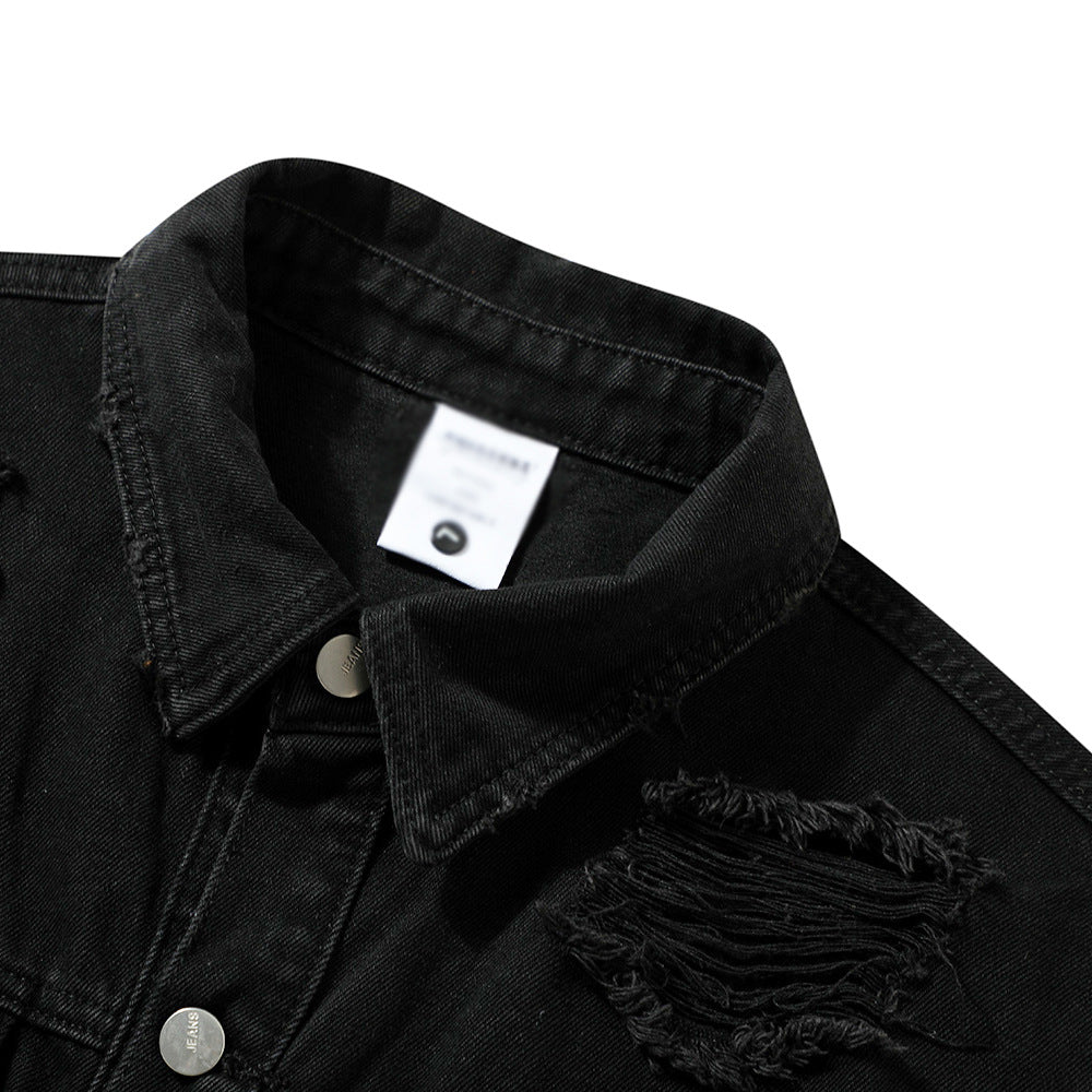 Ripped Frayed Cat Beard Short Vest Denim Men's Trendy Sleeveless Jacket