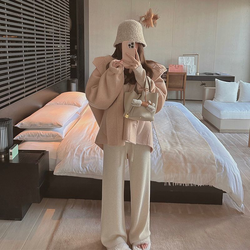 Women's Solid Color Mid-length Hooded Wool Coat