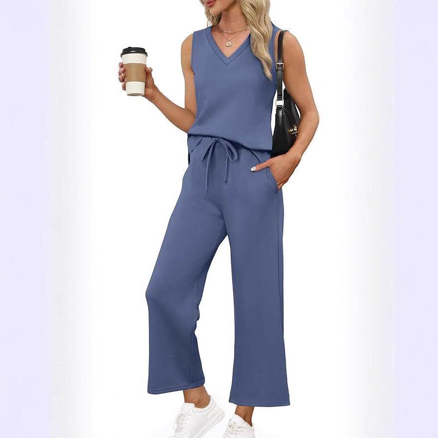 V-neck Vest And Casual Pants Set