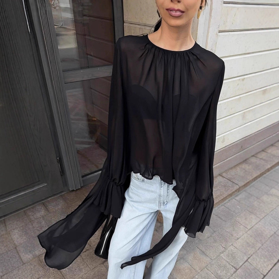 Dark Style Chiffon Top Loose Long Women's Clothing