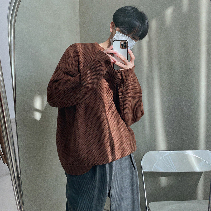 Men's Fashion Long Sleeve Solid Color Round Neck Sweater