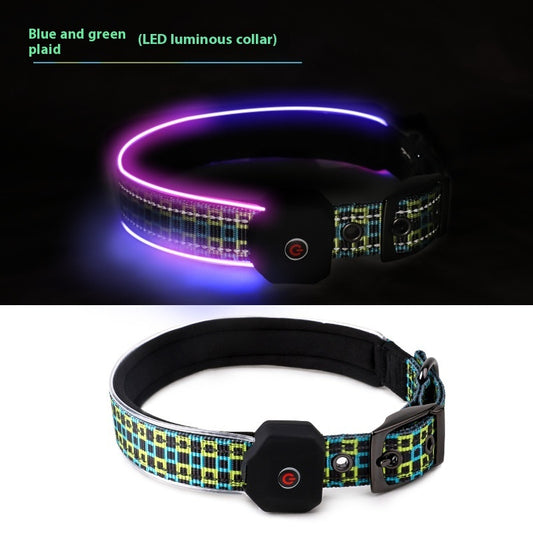LED Pet Luminous Printing Reflective Stripe USB Charging Shiny Dog Collar