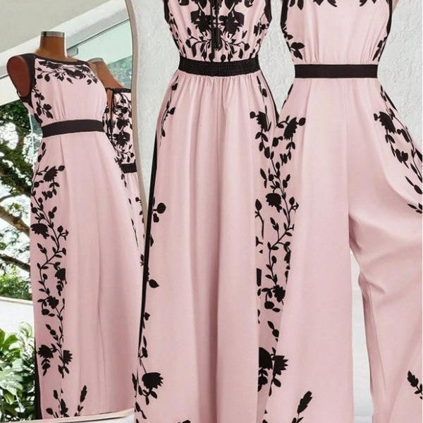 Elegant Sleeveless Womens Casual Printed Jumpsuit With Open Back