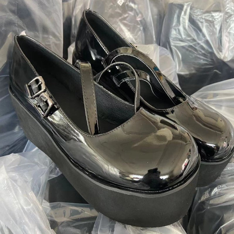 Vintage Patent Leather Round Toe New Platform Sole Mary Jane Shoes