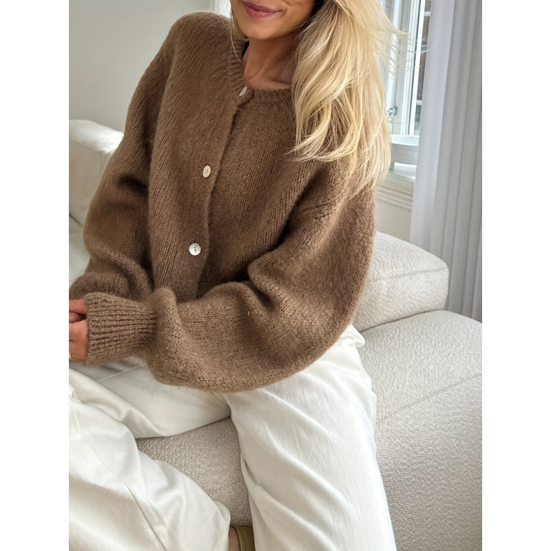 Women's Soft Light Purple Long Sleeve Hip Knitted Cardigan