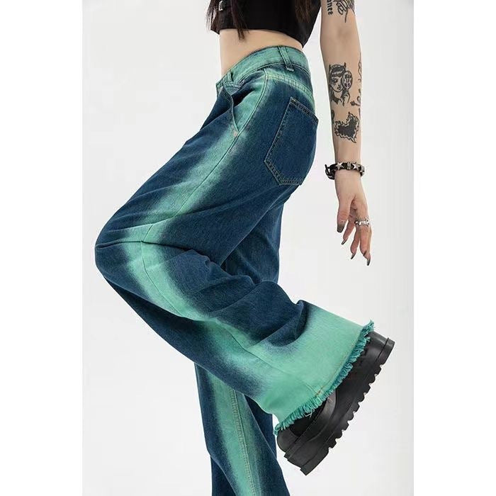 High Waist Loose Straight Contrast Jeans