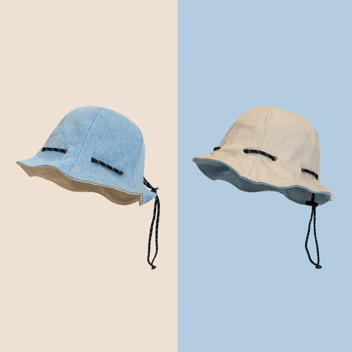Ensfarvet Vendbar Denim Fiskerhat