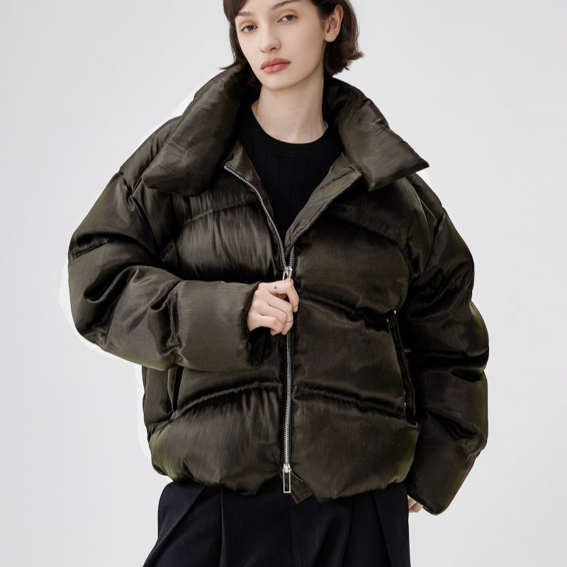 Heavy-duty Liquid-metal-textured Thickened Stand-collar Down Jacket