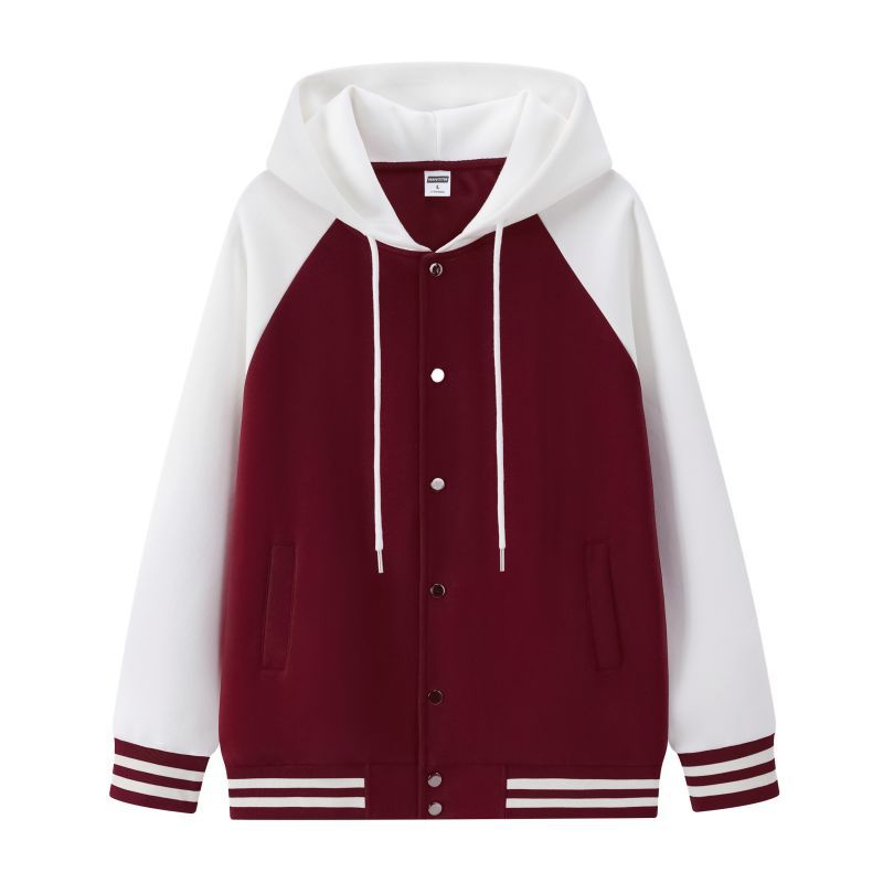 Trendy Cozy Cotton Color-blocked Loose-fitting Hooded Baseball Jacket For Fall And Winter