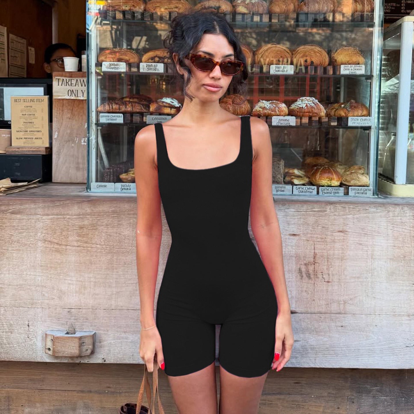 Stylish American-style Athletic U-shaped Open-back Jumpsuit