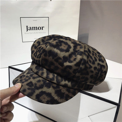 Fashion Retro Personality Leopard Octagonal Hat