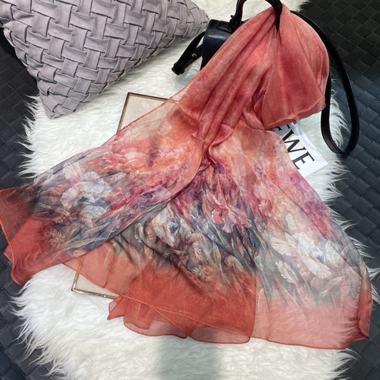 Mulberry Silk Chiffon Med Digitaltryk Let, Luftigt Og Flydende Gennemsigtigt Sommertørklæde