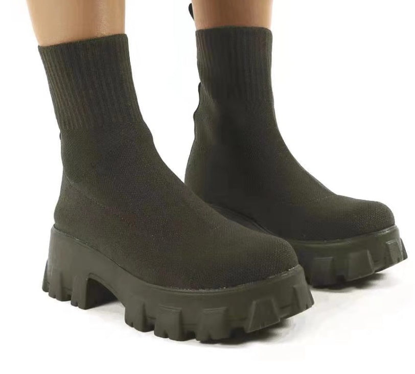 Mid-heel European And American Mid-tube Boots Set Foot Large Size Boots