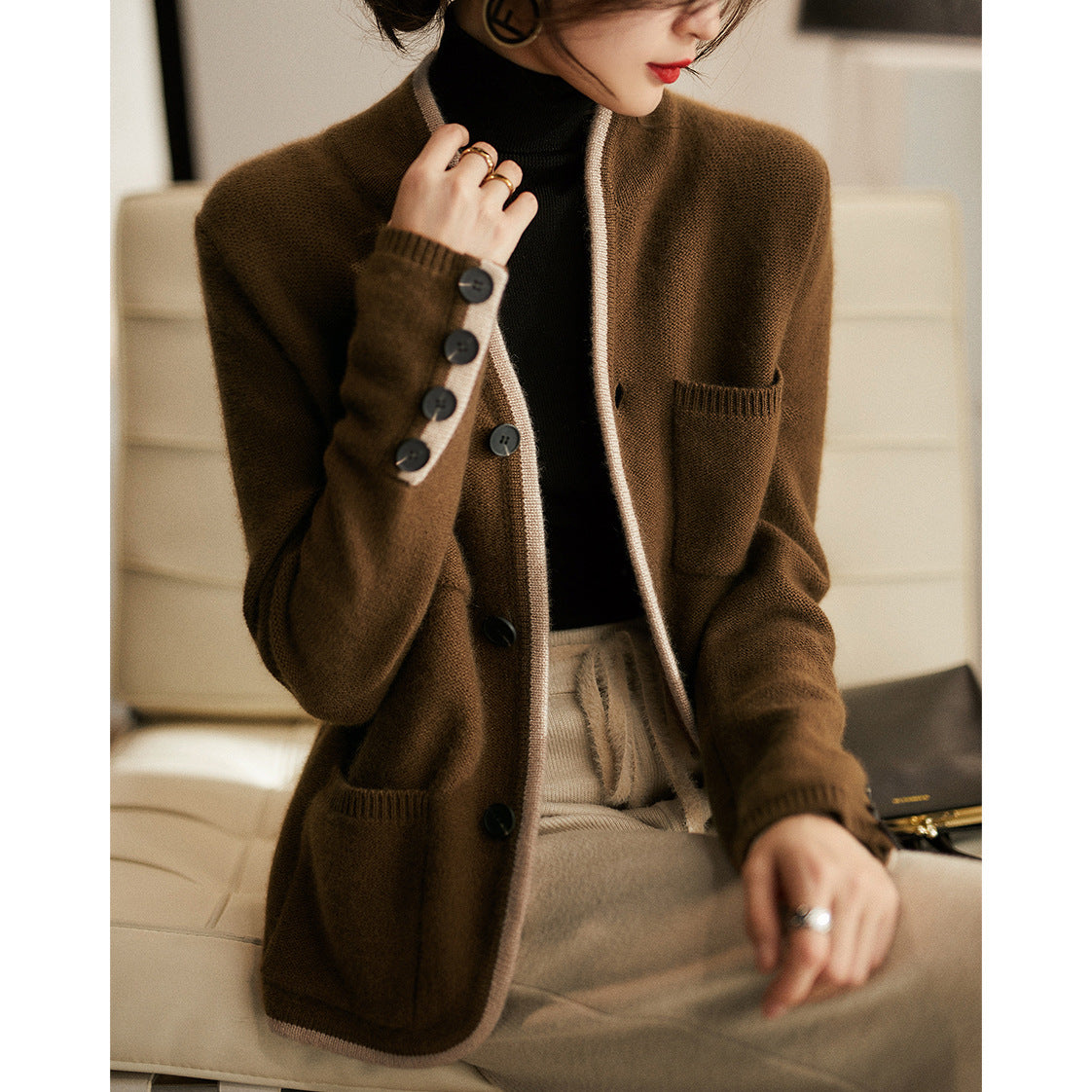 Cardigan til kvinder Strikket Overtøj Sweater Koreansk Stil