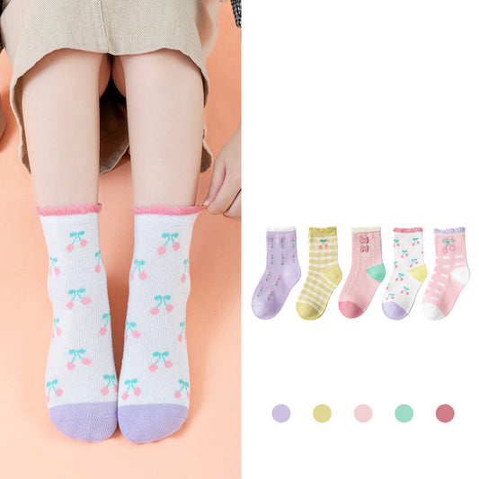 Children's Socks French Plaid Strawberry Cute Cartoon
