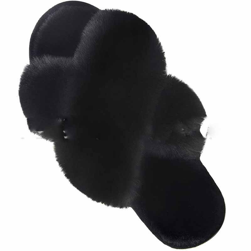 Dame Mode Varme Bløde Hjemmesko Hyggelige Faux Fur Kryds Indendørs Sandaler Flade Bløde Pelsede Damemodeberømtheder Tøfler