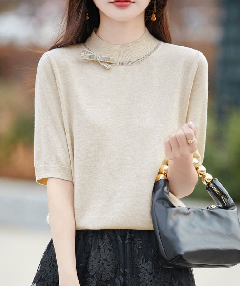 Half-high Collar Women's Versatile Thin Knit Top
