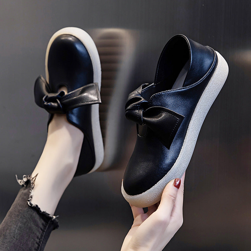 Bowknot Autumn Soft Leather  Flat  One Pedal Casual Single Shoes Women's Trend