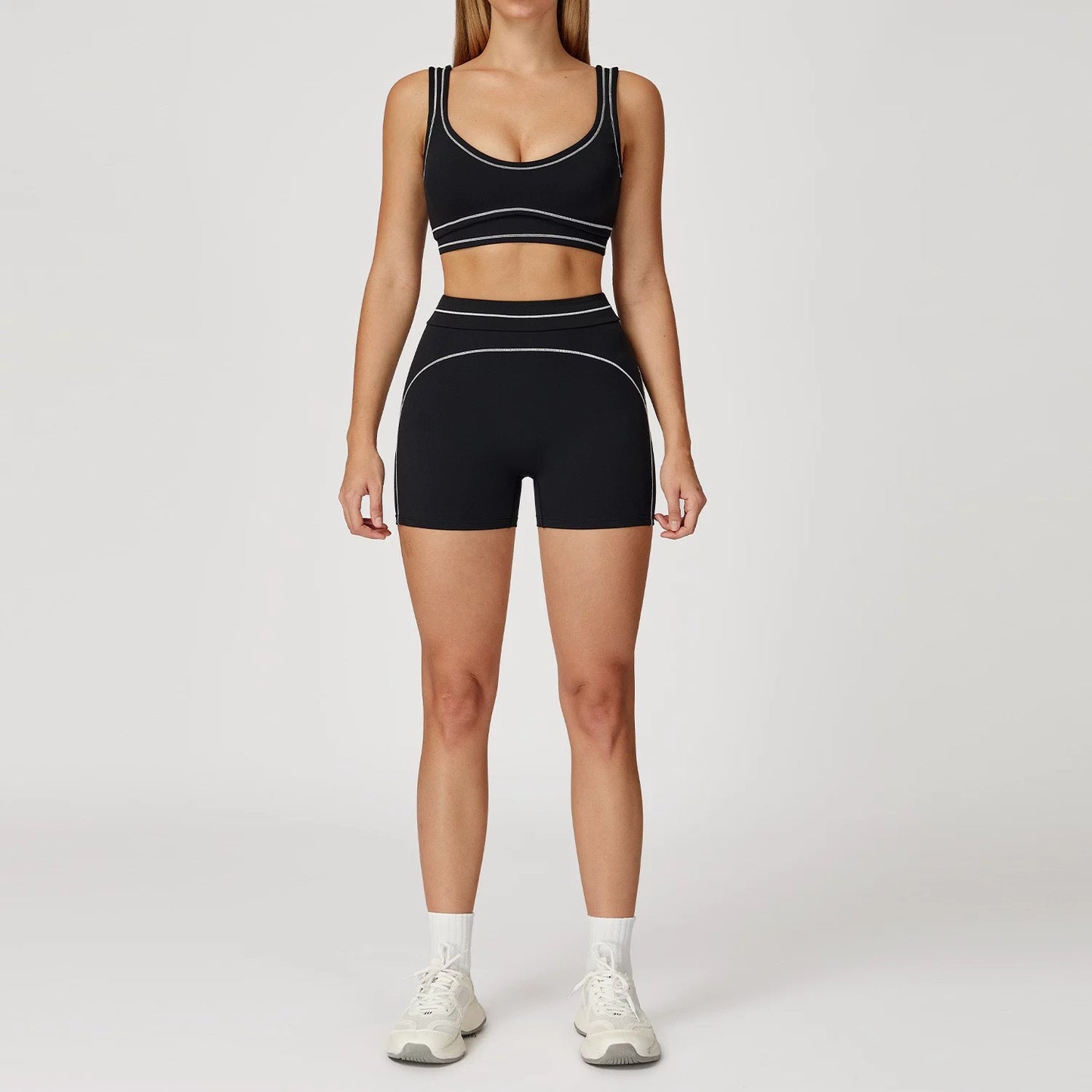 High-Intensity Shake-Resistant Color-Block Fleece Yoga Set For Athletic Use