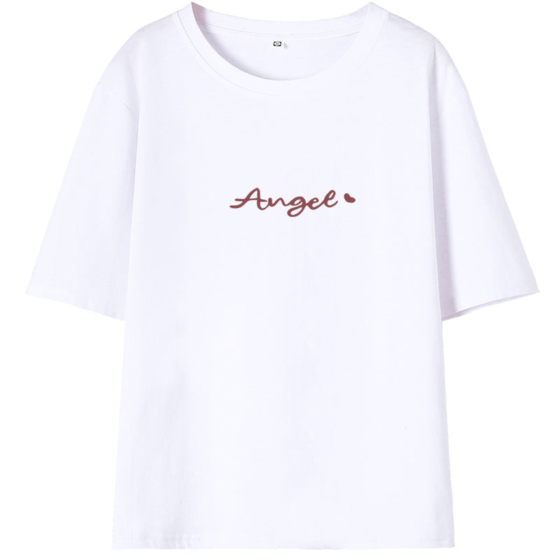 Letter Printed Cotton Half Sleeve Bottoming T-shirt