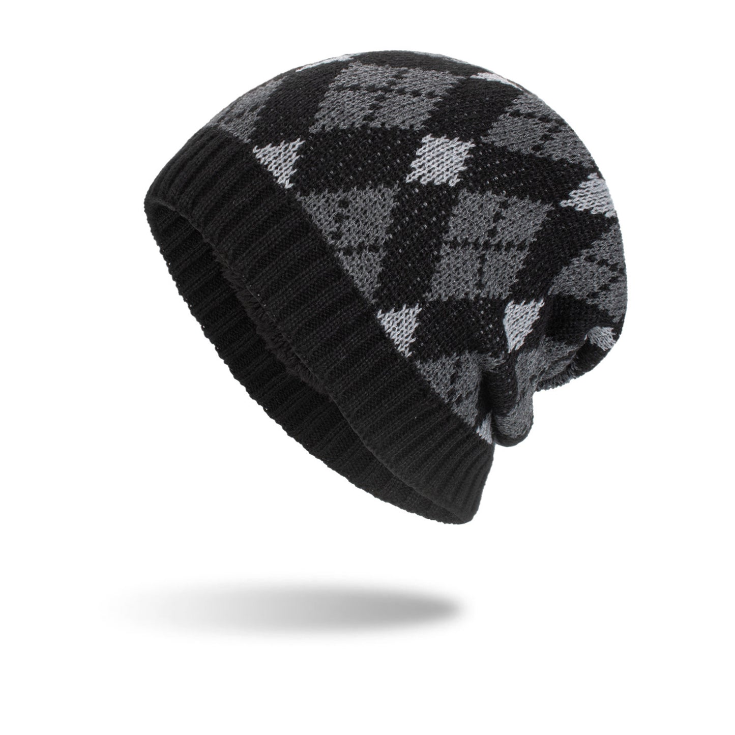 Tricolor Diamond Long Pullover Hat Knit